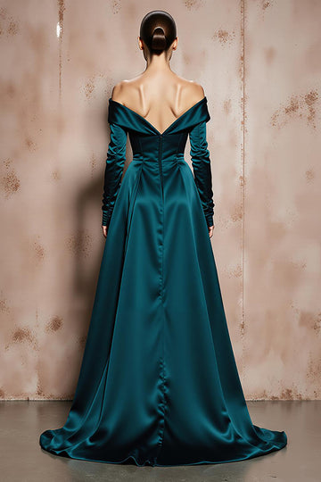 Off The Shoulder A-Line Dark Green Maxi Evening Dress